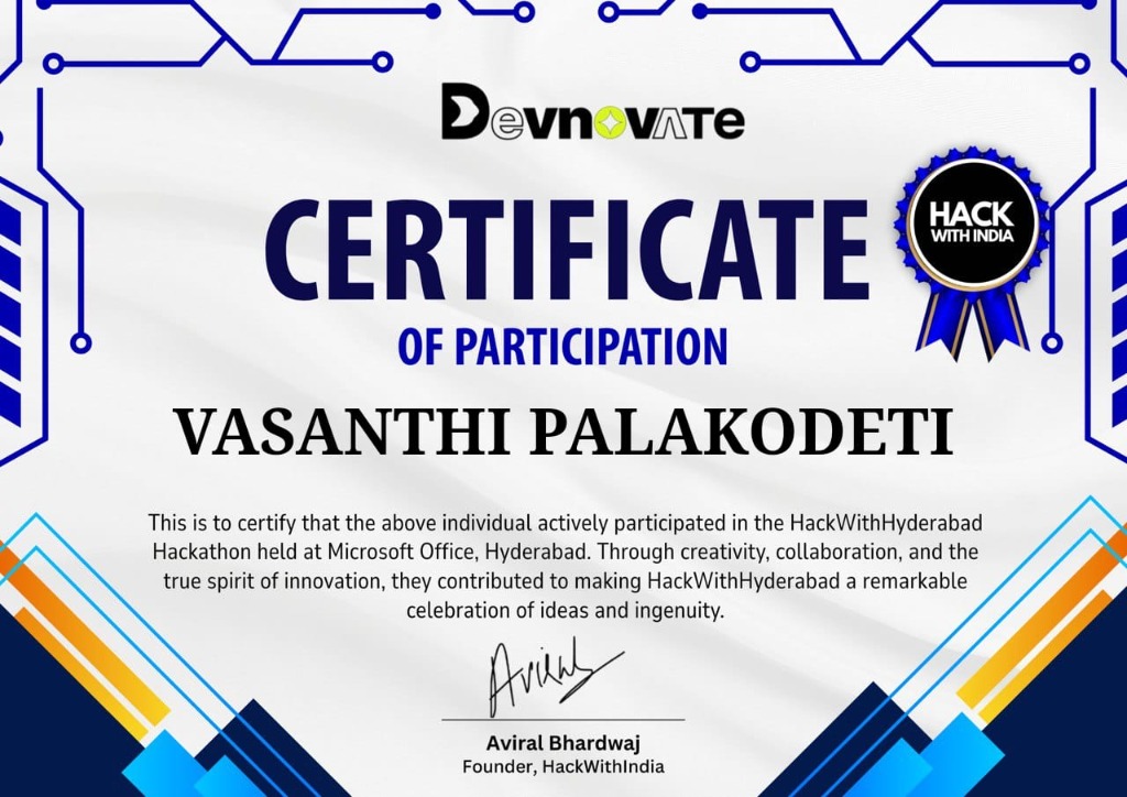 HackWithHyderabad Hackathon Certificate